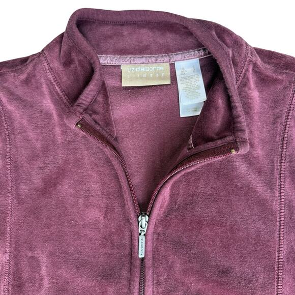Vtg Y2K Velour Track Jogging Jacket Women's Med Burgundy 90s Full Zip Activewear - Picture 2 of 12